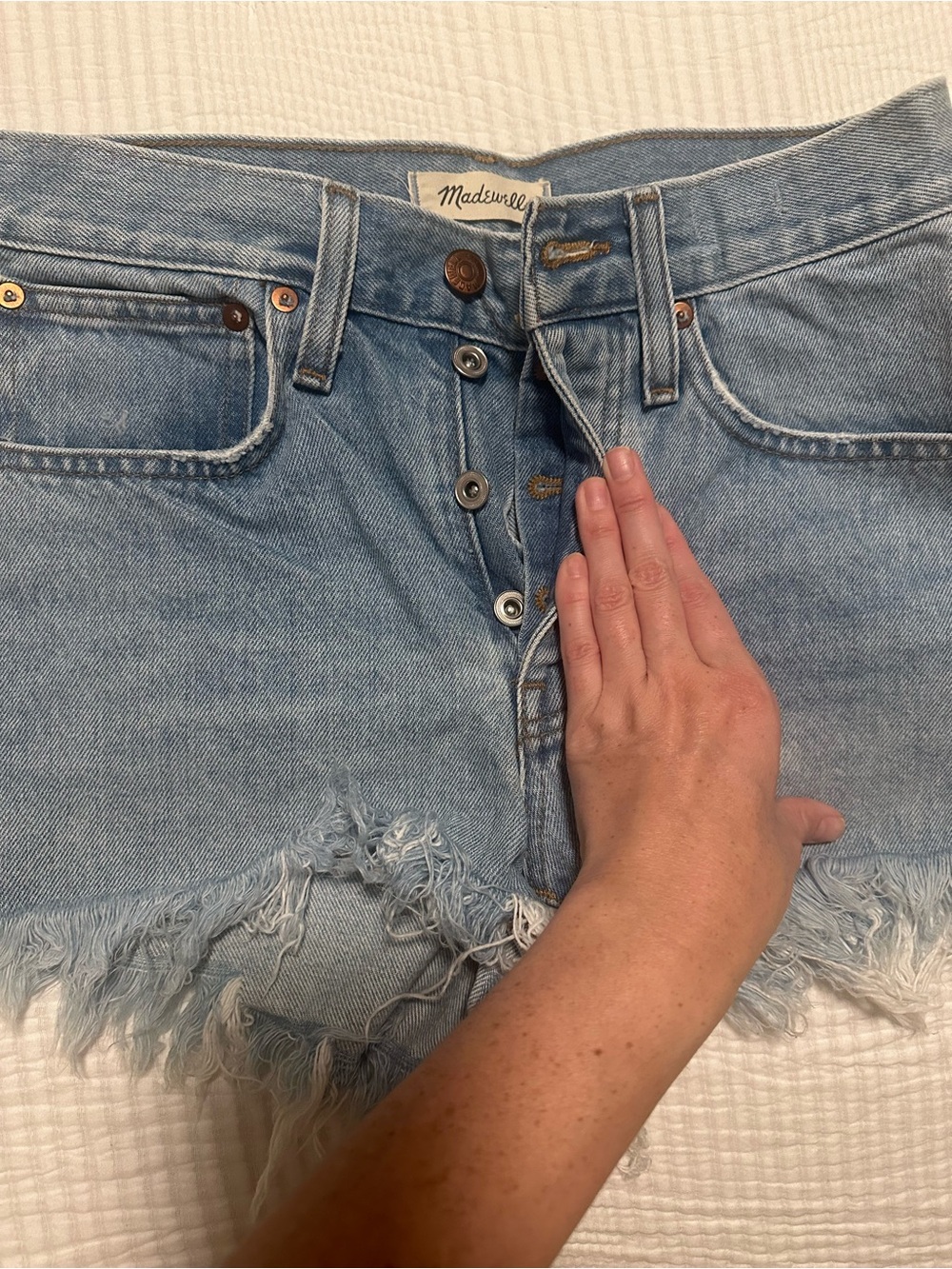 Madewell Light Blue Frayed Denim Shorts - Picture 2 of 4